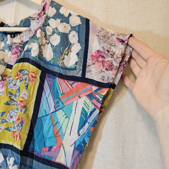 Tolani Top Womens S 100% Silk Multicolor Floral Print Dolman Sleeve V-Neck Boho - Picture 4 of 10